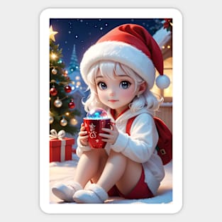 Charming Little Girl in Christmas Attire Sticker